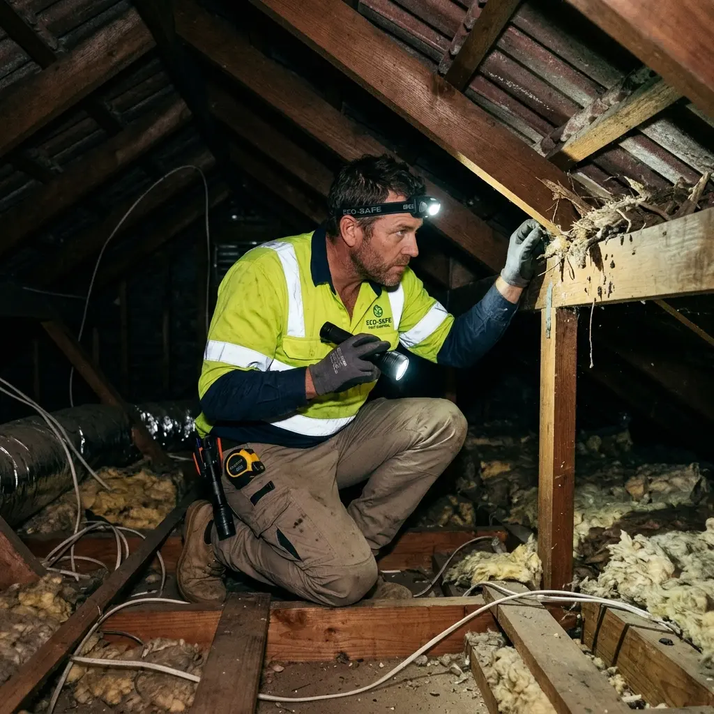 Technician using detection equipment to locate a dead rat inside a Campbellfield wall cavity