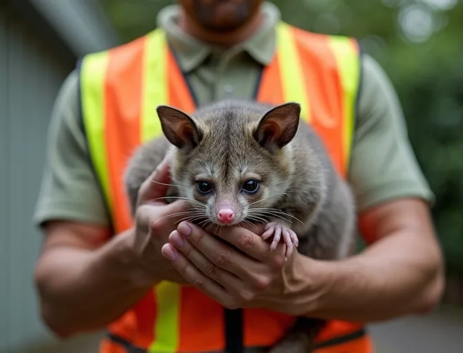 Animal handler safely recovering a deceased possum in Campbellfield