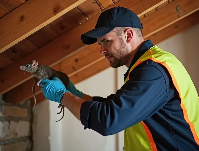 Technician inspecting a roof cavity for a dead rat in Campbellfield